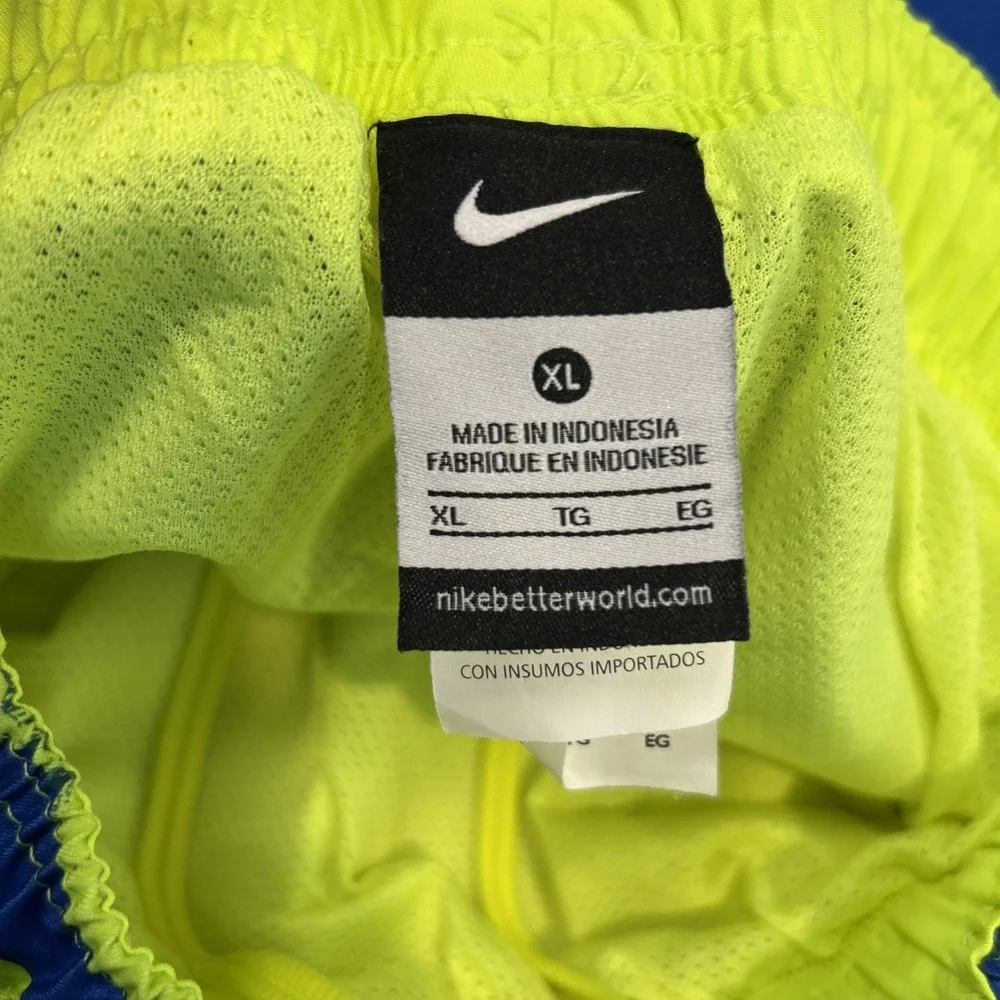 Nike Swim Shorts Boys XL Blue Yellow Striped Lined Drawstring Quick Dry 721989